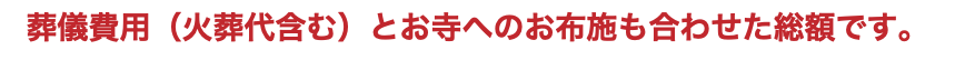 葬儀費用（火葬代含む）とお寺へのお布施も合わせた総額です。